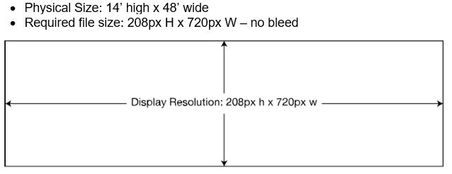 Outfront Foster Interstate billboard ad specifications. Required file size is 208 pixels (H) x 720 pixels (W) - no bleed.