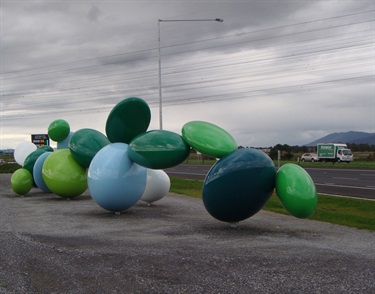 A blue and green sculpture.