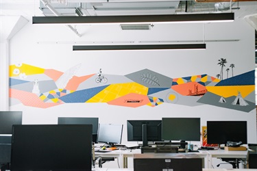 A mural painted on a white wall. 