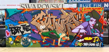 A colorful mural painted on a wall. 
