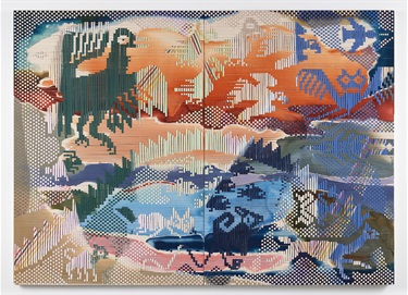 A colorful piece of textile artwork.