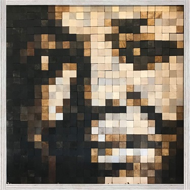 A mosaic image of a face. 