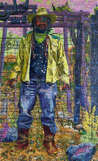 A colorful painting of a person. 