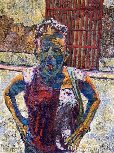 A colorful painting of a person. 