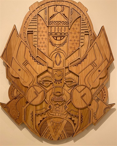 An artistic wood carving. 