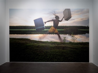 A photograph of a person in motion. 