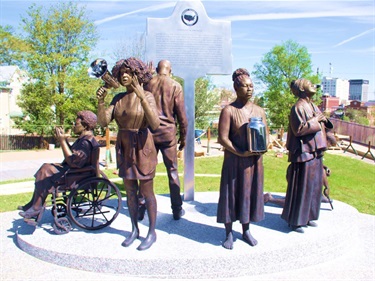 A series of bronze sculptures. 