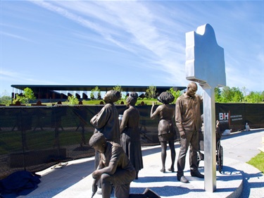 A series of bronze sculptures. 