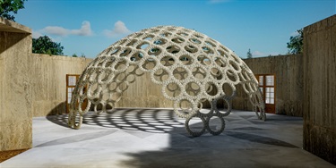 An abstract outdoor sculpture.