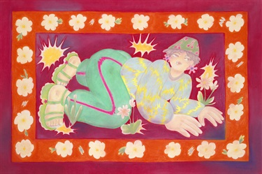 A panting of a person on the ground. 