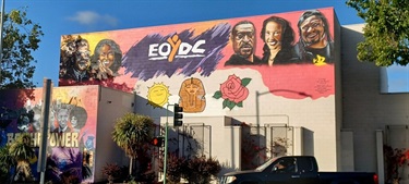 A mural on the side of a building. 