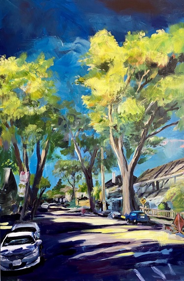 A painting of a street. 