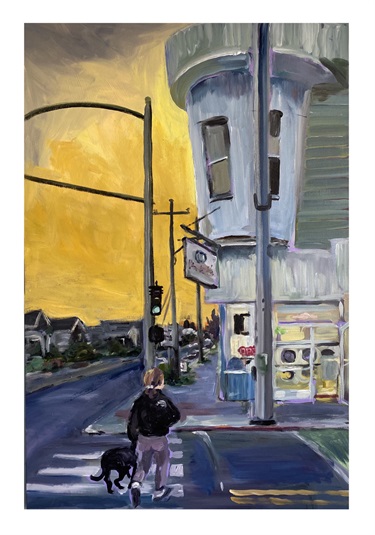 A painting of a city street.