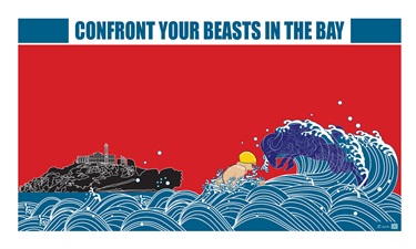 An illustration of a person swimming in waves.