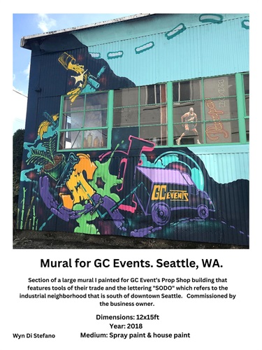 A colorful mural painted on a wall. 