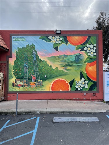 A colorful mural painted on a wall. 