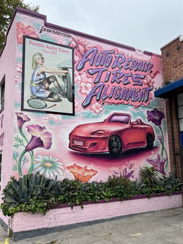 A colorful mural painted on a wall. 