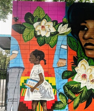 Mural on the side of a building. 