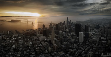 An aerial view of a city.