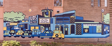 A mural on the side of a building. 