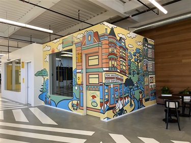 A painting on a corner wall. 