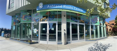 Exterior of a building entrance.