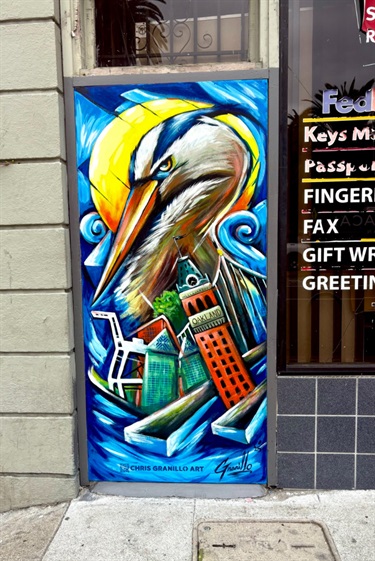 A mural painted on a doorway. 