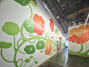 A colorful mural painted on a wall.