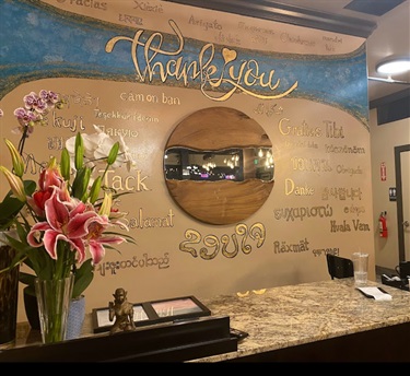 A decorated wall inside a restaurant. 