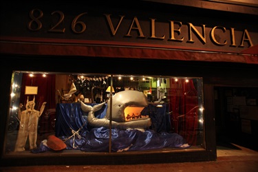 An art installation in a storefront window. 