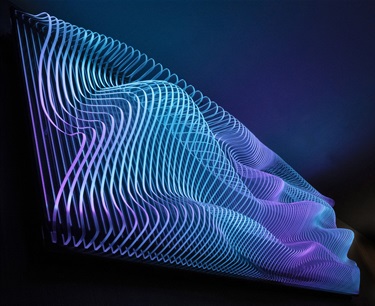 An illuminated wall sculpture.