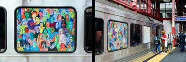 A painting on the window of a train. 