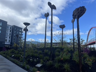 Sculptures in a garden.