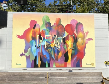 A mural on the side of a building. 