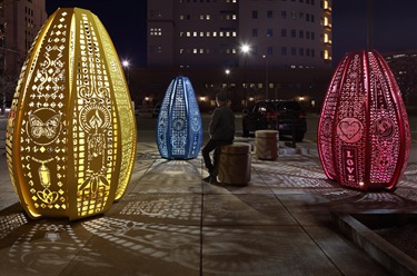 A series of illuminated sculptures.
