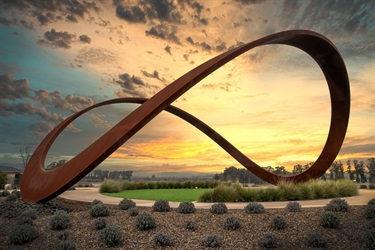 An outdoor abstract sculpture. 