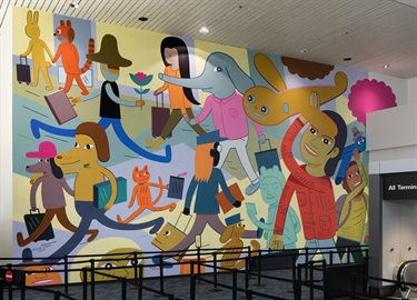 A mural on inside of a building. 