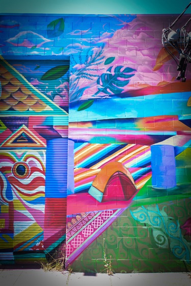 A mural on the side of a building.