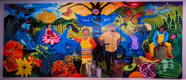 A mural on the side of a building.