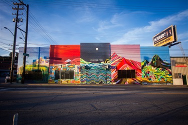 A mural on the side of a building.