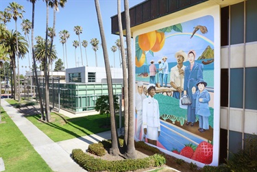 A mural painted on the side of a building. 