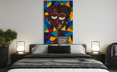 A painting on a wall in a furnished room.