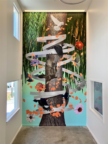 A mural painted on a wall. 