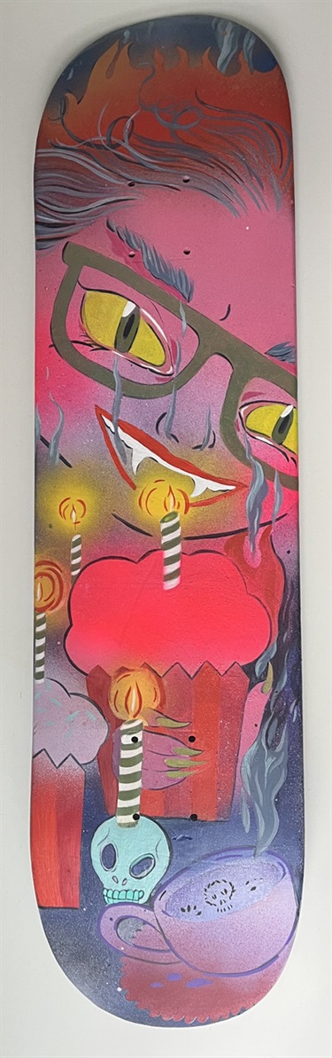 A painted skateboard.