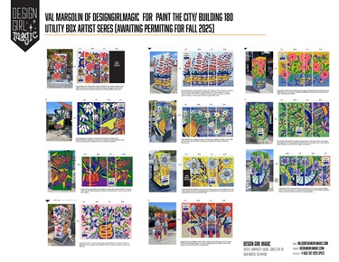 Small pictures of artwork painted on utility boxes. 