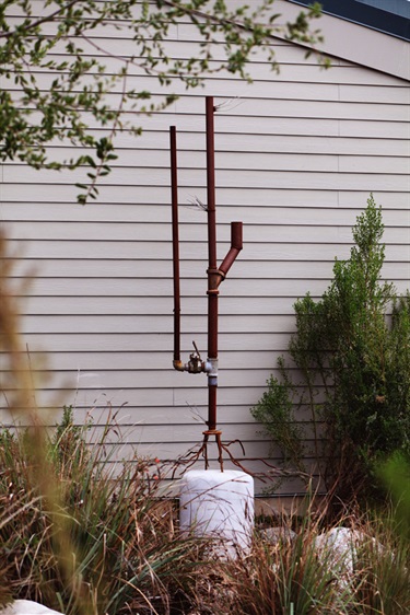 An outdoor abstract sculpture. 