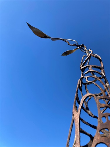 An outdoor abstract sculpture. 