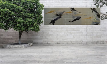 A mural on the side of a building. 