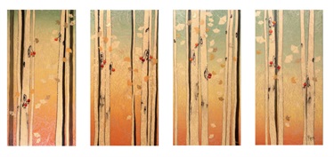 A series of paintings depicting trees. 