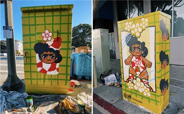 A painting on a utility box. 